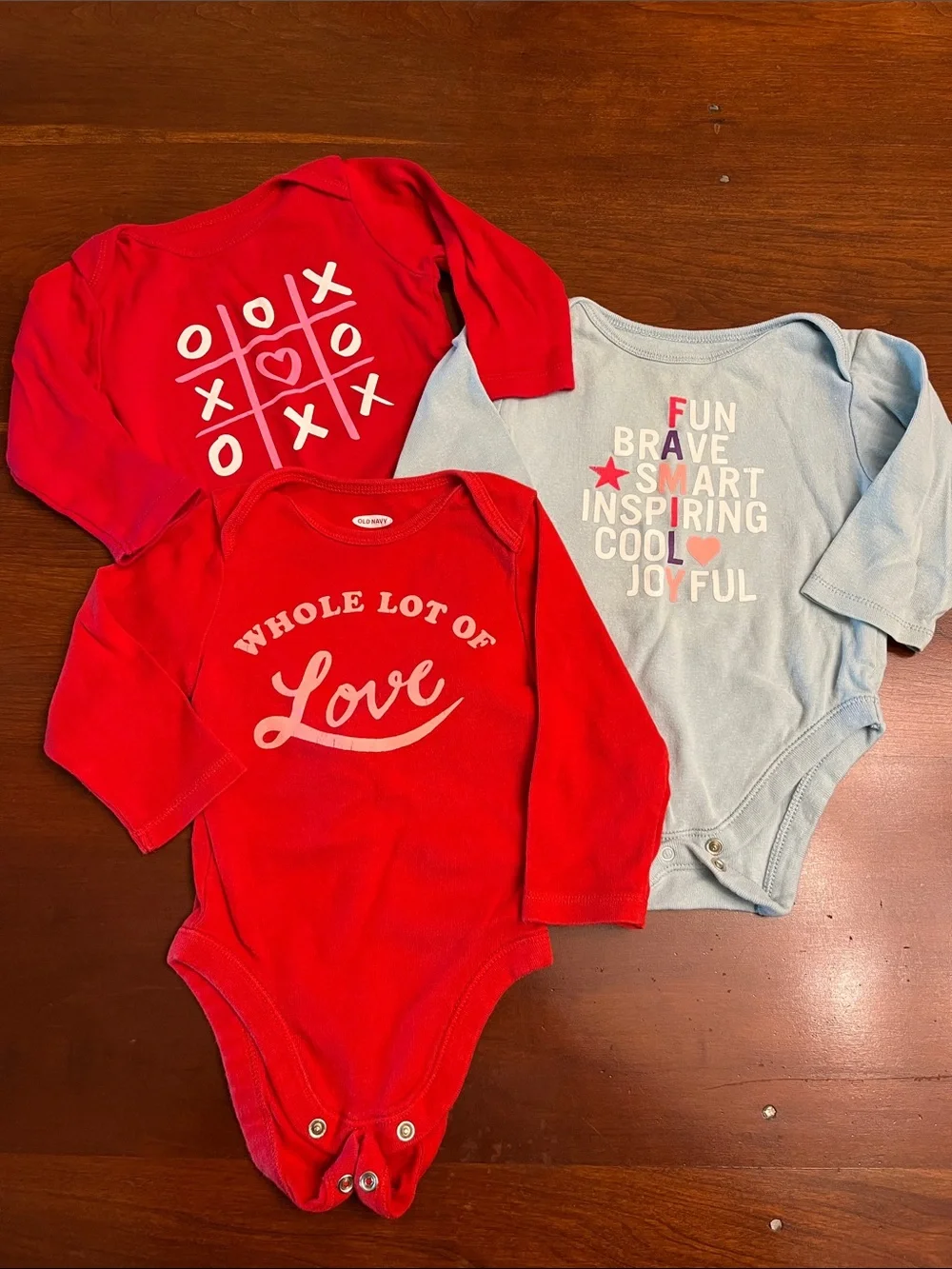Old Navy Red & Light Blue Long-Sleeve Baby Bodysuits - Pack of 3